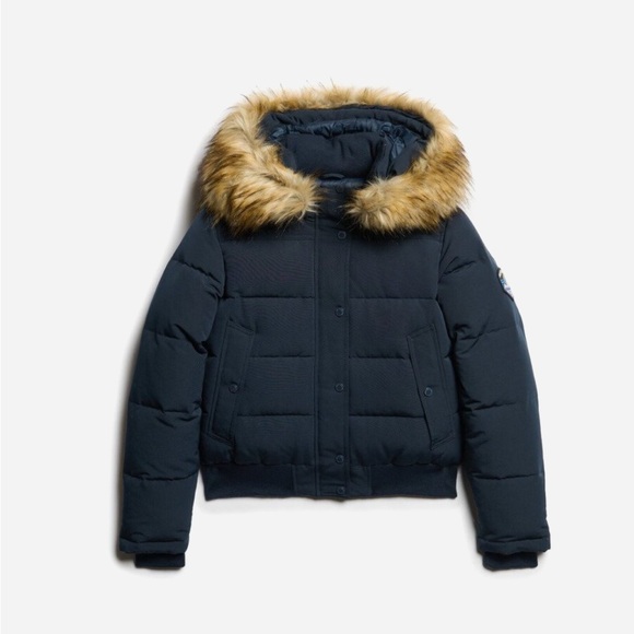 Navy Puffer super dry Jacket with Faux Fur Hood - Picture 1 of 1